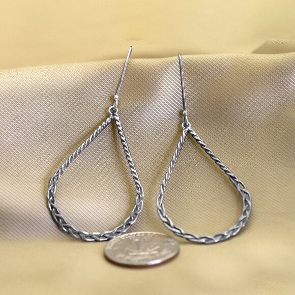 925 Silver Mexico Twisted Teardrop Earrings Vintage, Rope twist, Lightweight - Picture 3 of 6